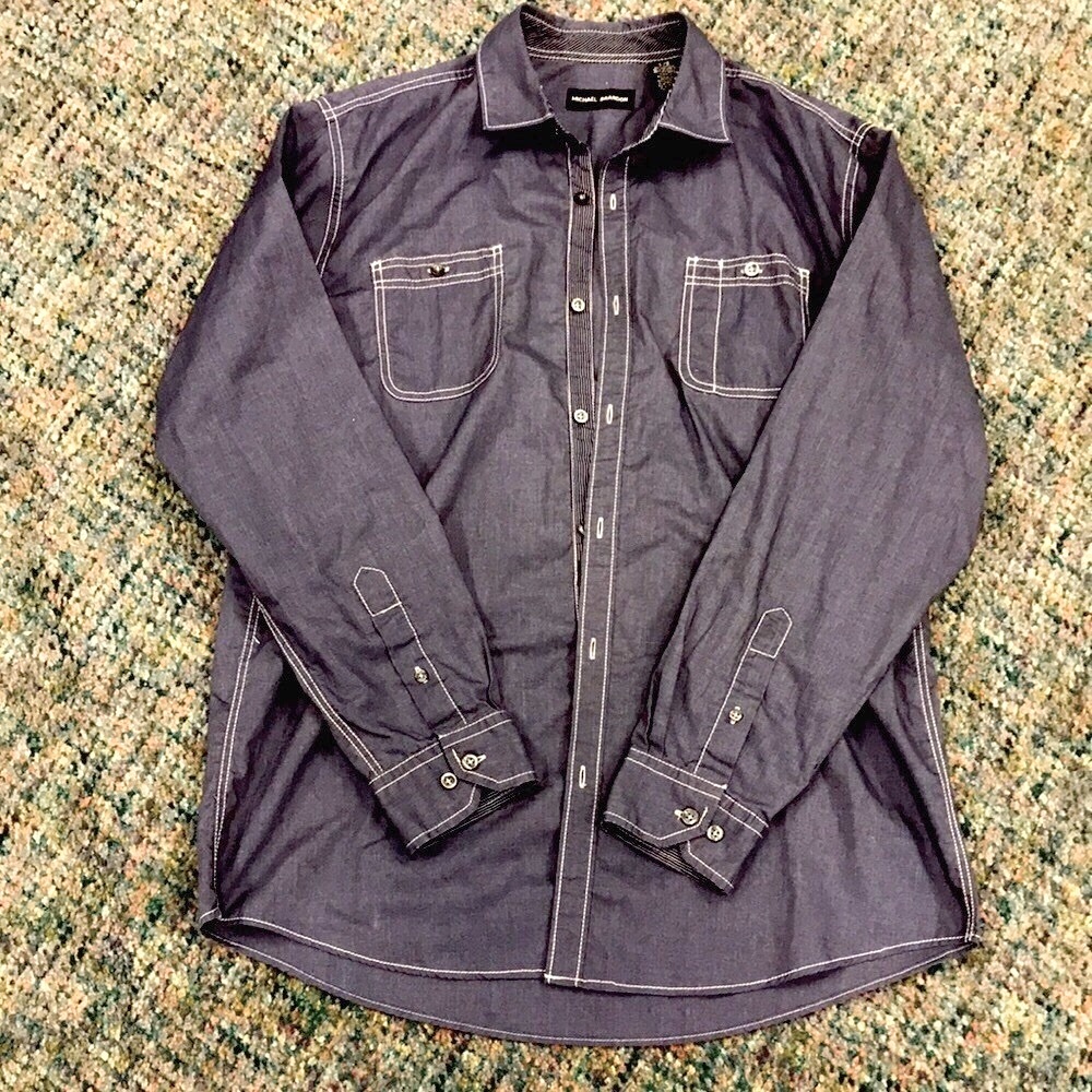 Michael Brandon Blue Long-sleeve Button-up Shirt